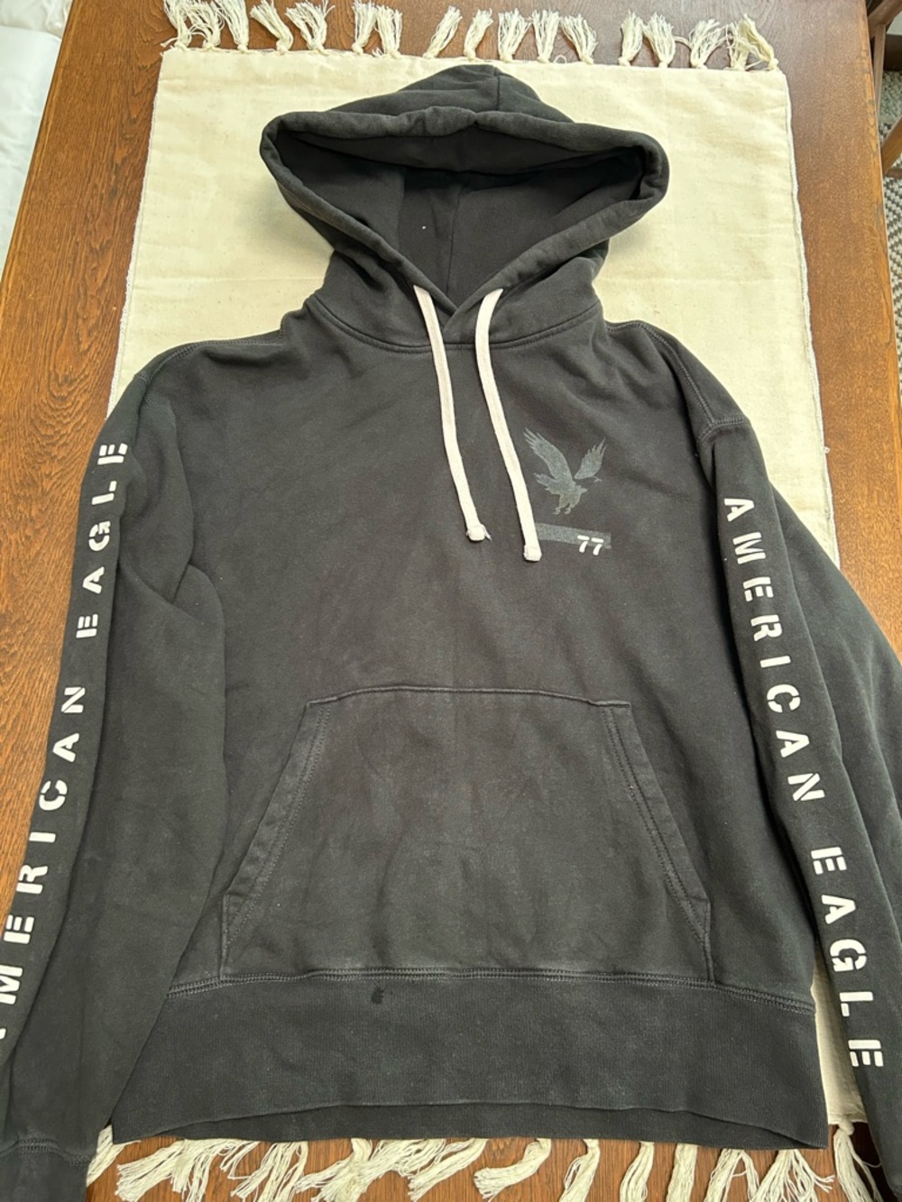 American Eagle Outfitters Black Pullover Hoodie w/ bold Eagle Text-both sleeves!